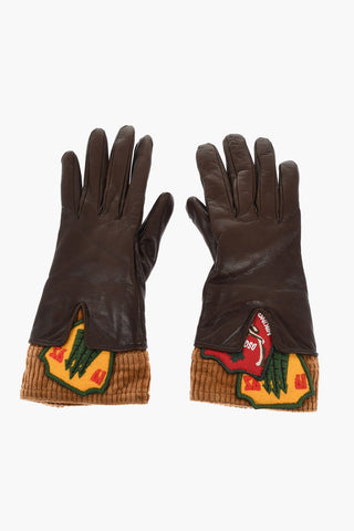 Leather Gloves with Cordoroy Detail