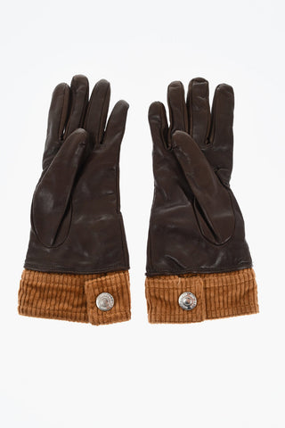 Leather Gloves with Cordoroy Detail