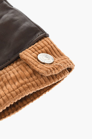 Leather Gloves with Cordoroy Detail