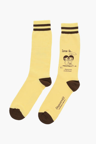 Cotton Blend Long Socks with Contrasting Print