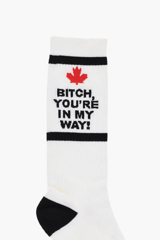 Ribbed Cotton Blend Mid Crew Socks with Contrasting Details