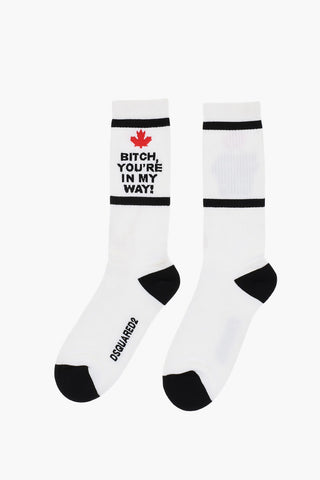 Ribbed Cotton Blend Mid Crew Socks with Contrasting Details