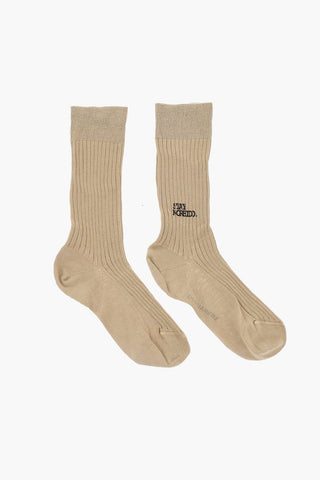 Solid Color Ribbed Mid-Crew Socks with Contrasting Print