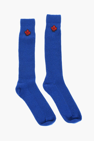 Solid Color Wool Blend Long Socks with Contrasting Patch