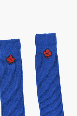 Solid Color Wool Blend Long Socks with Contrasting Patch