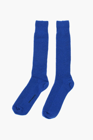 Solid Color Wool Blend Long Socks with Contrasting Patch