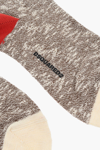 Melange Fabric Mid-Crew Socks with Contrasting Detail