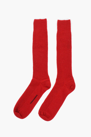 Ribbed Wool Blend Long Socks