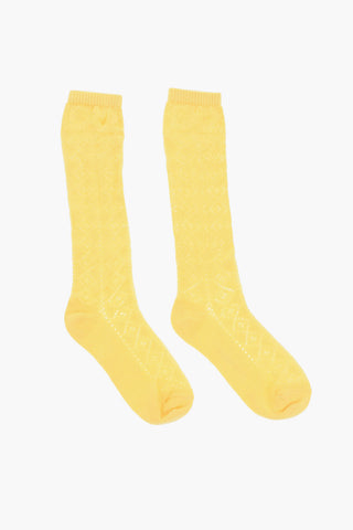Solid Color Long Socks with Perforated Details