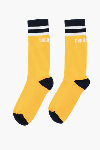 Cotton Blend Long Socks with Contrasting Details