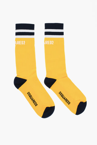 Cotton Blend Long Socks with Contrasting Details