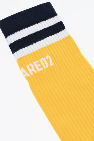 Cotton Blend Long Socks with Contrasting Details