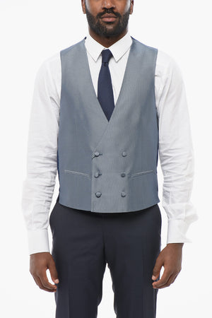 CODE Silk-Blend Double-Breasted Waistcoat with Piped Pockets