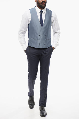 CODE Silk-Blend Double-Breasted Waistcoat with Piped Pockets