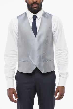 Double-Breasted Embroidered Silk Waistcoat with Welt Pockets