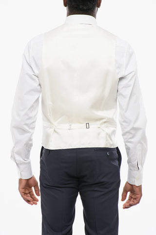 Gilet Doppiopetto In Seta Ricamata Con Tasche A Filo