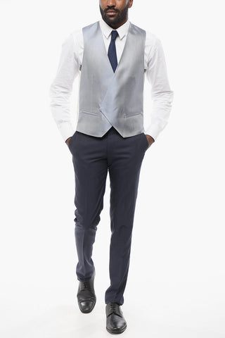 Gilet Doppiopetto In Seta Ricamata Con Tasche A Filo