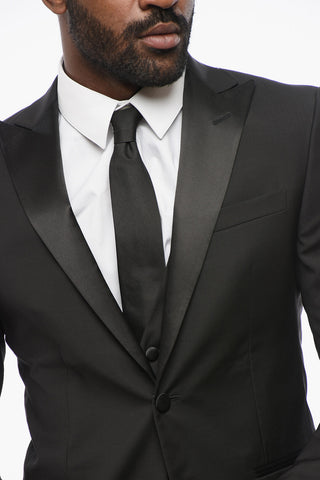 Three-Pieces Suite with Satin Peak Lapel