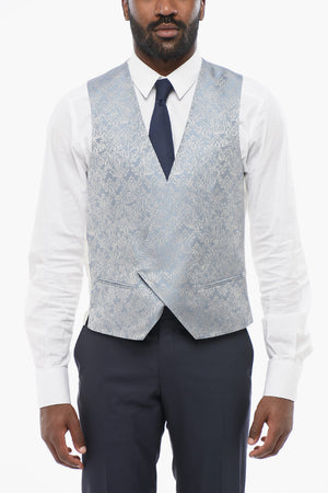 Double-Breasted Embroidered Silk Waistcoat with Welt Pockets