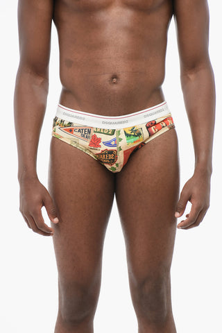 Printed Cotton Blend Slip with Logoed Waistband