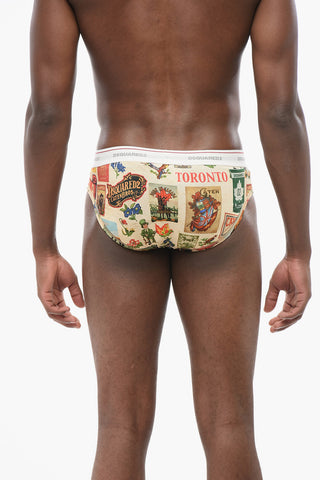 Printed Cotton Blend Slip with Logoed Waistband