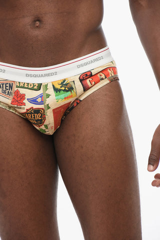 Printed Cotton Blend Slip with Logoed Waistband