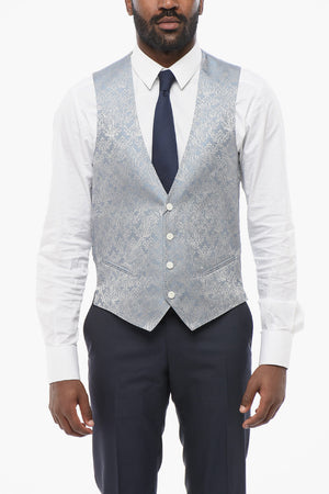 Gilet Misto Seta Motivo Damascato con Martingala