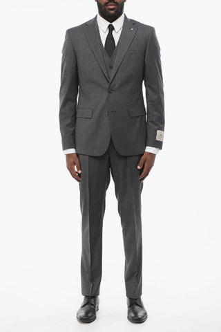 CC COLLECTION 3-Piece REFINED Wool Suit with District Check Motif