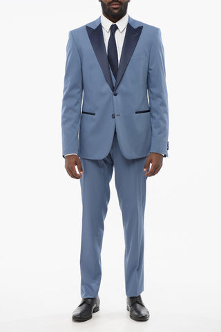 Three Pieces Suit with Contrasting Satin Details