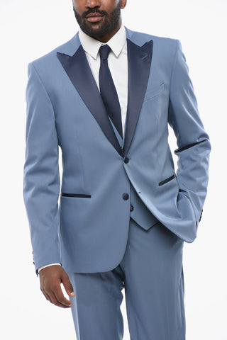 Three Pieces Suit with Contrasting Satin Details