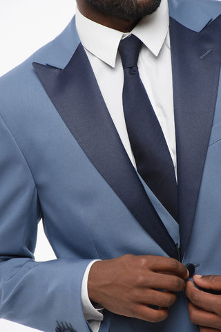 Three Pieces Suit with Contrasting Satin Details