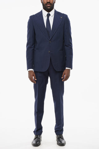 Striped Wool Blend Suit With Peak Lapel