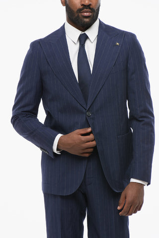 Striped Wool Blend Suit With Peak Lapel