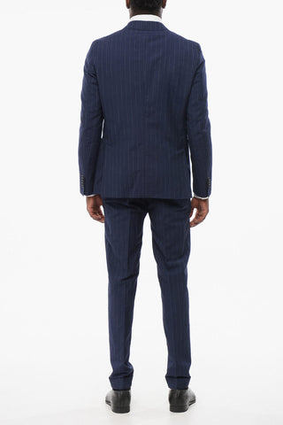 Striped Wool Blend Suit With Peak Lapel
