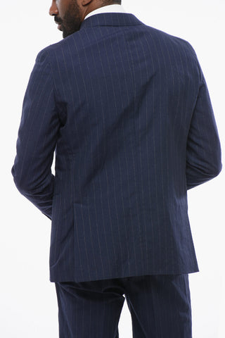 Striped Wool Blend Suit With Peak Lapel
