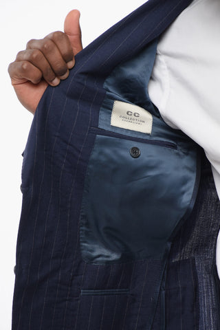 Striped Wool Blend Suit With Peak Lapel