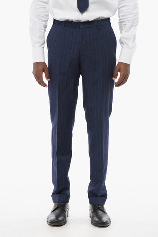 Striped Wool Blend Suit With Peak Lapel