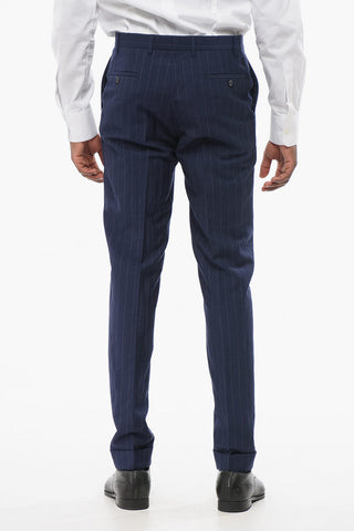 Striped Wool Blend Suit With Peak Lapel