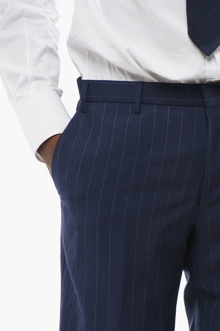 Striped Wool Blend Suit With Peak Lapel