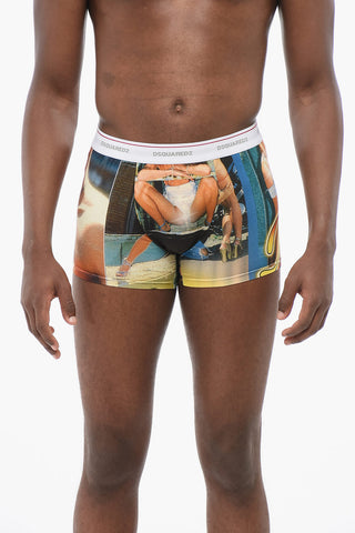 Printed Cotton Blend Boxer with Contrasting Waistband
