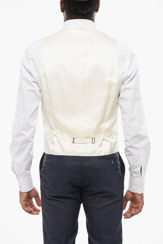 4-Button Embroidered Silk Waistcoat with Welt Pockets