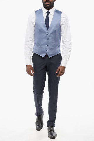 4-Button Embroidered Silk Waistcoat with Welt Pockets