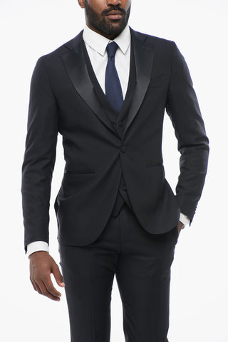 Abito Monopetto In Lana Con Revers In Satin