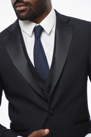 Abito Monopetto In Lana Con Revers In Satin
