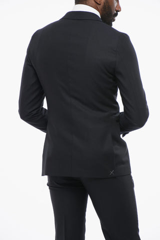 Abito Monopetto In Lana Con Revers In Satin