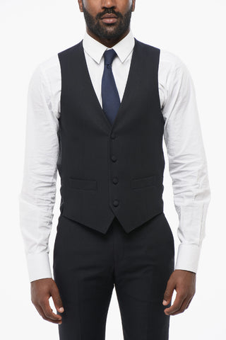 Abito Monopetto In Lana Con Revers In Satin