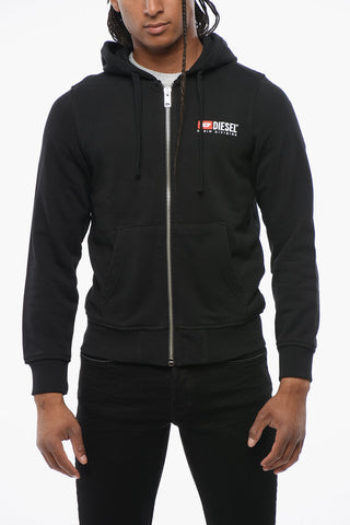 Brushed Cotton Sweatshirt with Hood and Zip Closure