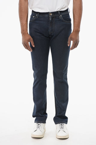 ID LUXURY DENIM Dark-washed Denims with Ton-sur-ton Embroidery