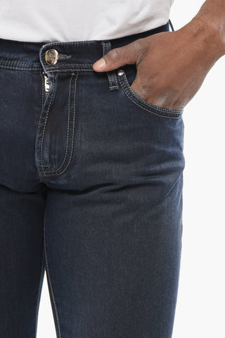 ID LUXURY DENIM Dark-washed Denims with Ton-sur-ton Embroidery