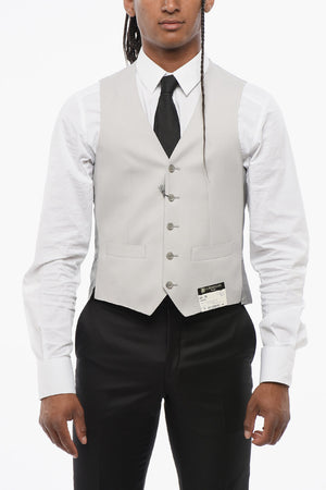 Wool 5-Button Waistcoat With Jetted Pockets